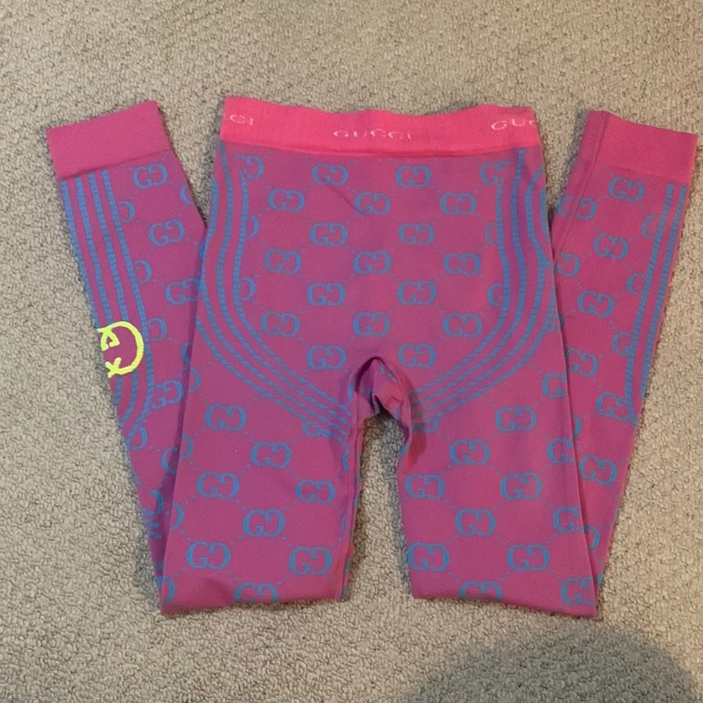 Gucci GG Jacquard Tubular Leggings Pink/Blue Size S - Picture 3 of 11